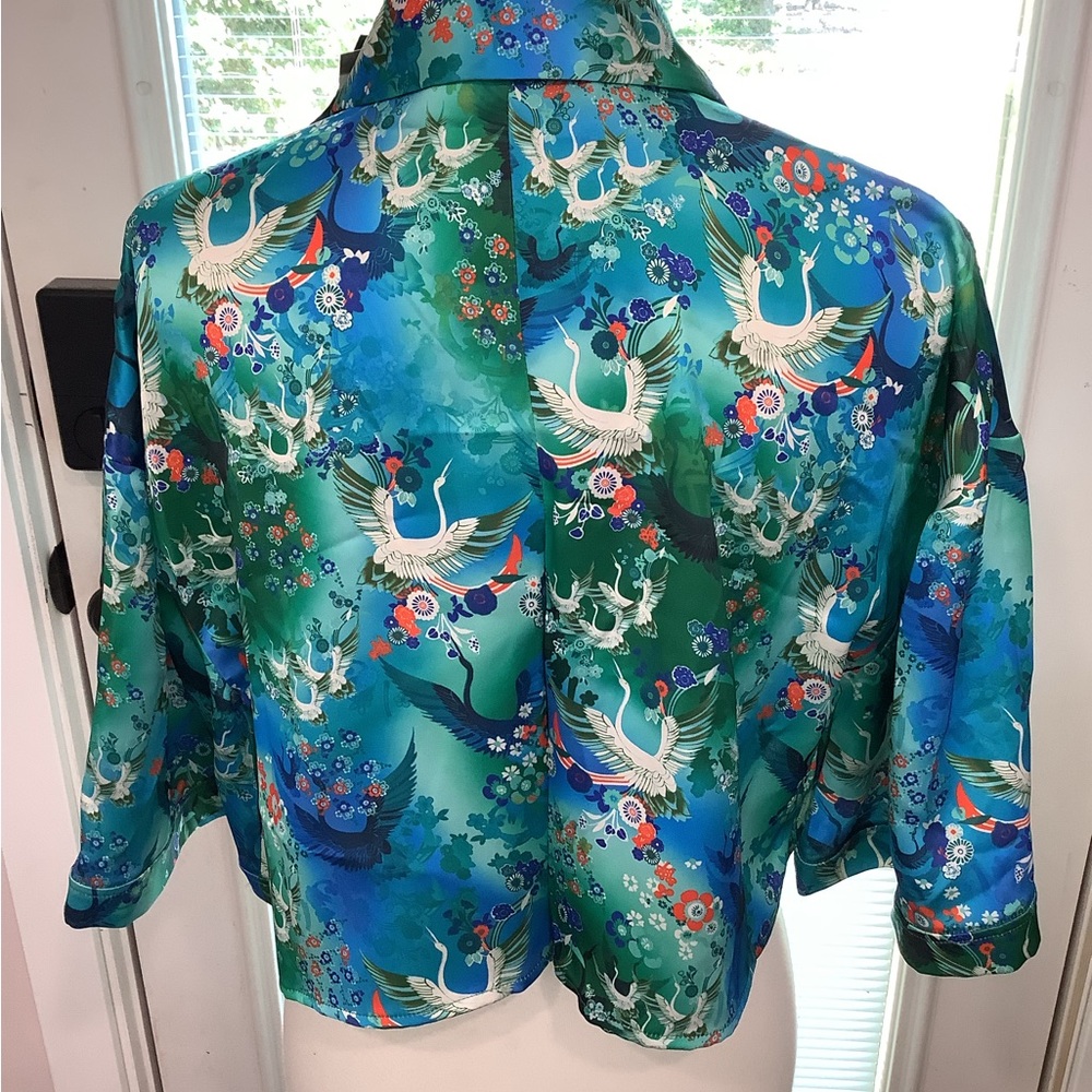 INC Vibrant Bird Print Satin Blouse - Picture 4 of 5